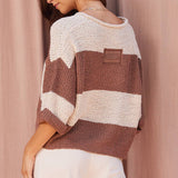 Chunky Striped Patch Sweater - Oatmeal / Cocoa