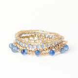Ella Bracelet Stack of 5 Blue + Gold