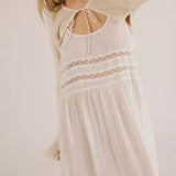 Voile and Lace Midi Slip Dress Ivory Combo