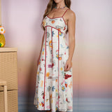 Last Vacation Spaghetti Strap Midi Dress - Cream Multi