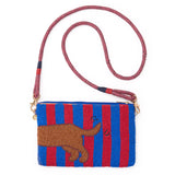 Leila Striped Beaded Dachshund Bag Red + Blue