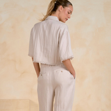 Crop Button Shirt With Fray Edge - Light Grey