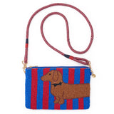 Leila Striped Beaded Dachshund Bag Red + Blue