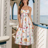 Last Vacation Spaghetti Strap Midi Dress - Cream Multi