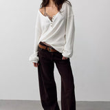 We The Free Montreal Oversized Thermal Henley Clean Ivory