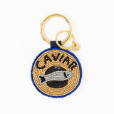 Kelsey Caviar Seed Bead Bag Charm Key Ring Gold
