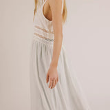 Voile and Lace Midi Slip Dress Ivory Combo