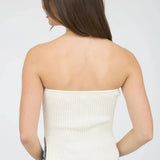 Strapless Asymmetrical Hem Sweater Knit Top - Cream