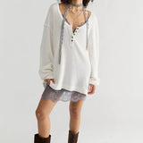 We The Free Montreal Oversized Thermal Henley Clean Ivory