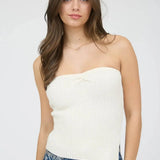 Strapless Asymmetrical Hem Sweater Knit Top - Cream