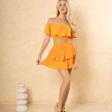 Orange Cotton Mini Skirt