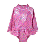 UPF 50+ Alissa Infant Ruffle Rash Guard Swimsuit Shiny Pink Scales