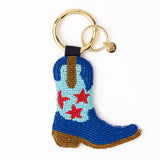 Riley Cowgirl Boot Beaded Bag Charm Blue