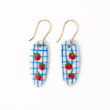 Danielle Oval Ceramic Earrings With Tomatoes + Blue Plaid