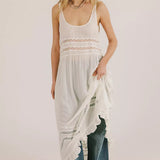 Voile and Lace Midi Slip Dress Ivory Combo