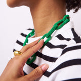 Jenna Chain Link Beaded Necklace Kelly Green