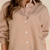 Button Down Shirt With Open Back - Tan Stripe