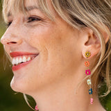 Amanda Multi Color Flower Beaded Dangle Earrings Rainbow