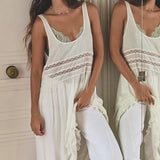 Voile and Lace Midi Slip Dress Ivory Combo