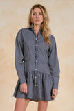 Long Sleeve Button Down Shirt Dress - Blue Stripe