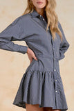 Long Sleeve Button Down Shirt Dress - Blue Stripe