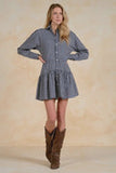 Long Sleeve Button Down Shirt Dress - Blue Stripe