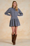Long Sleeve Button Down Shirt Dress - Blue Stripe