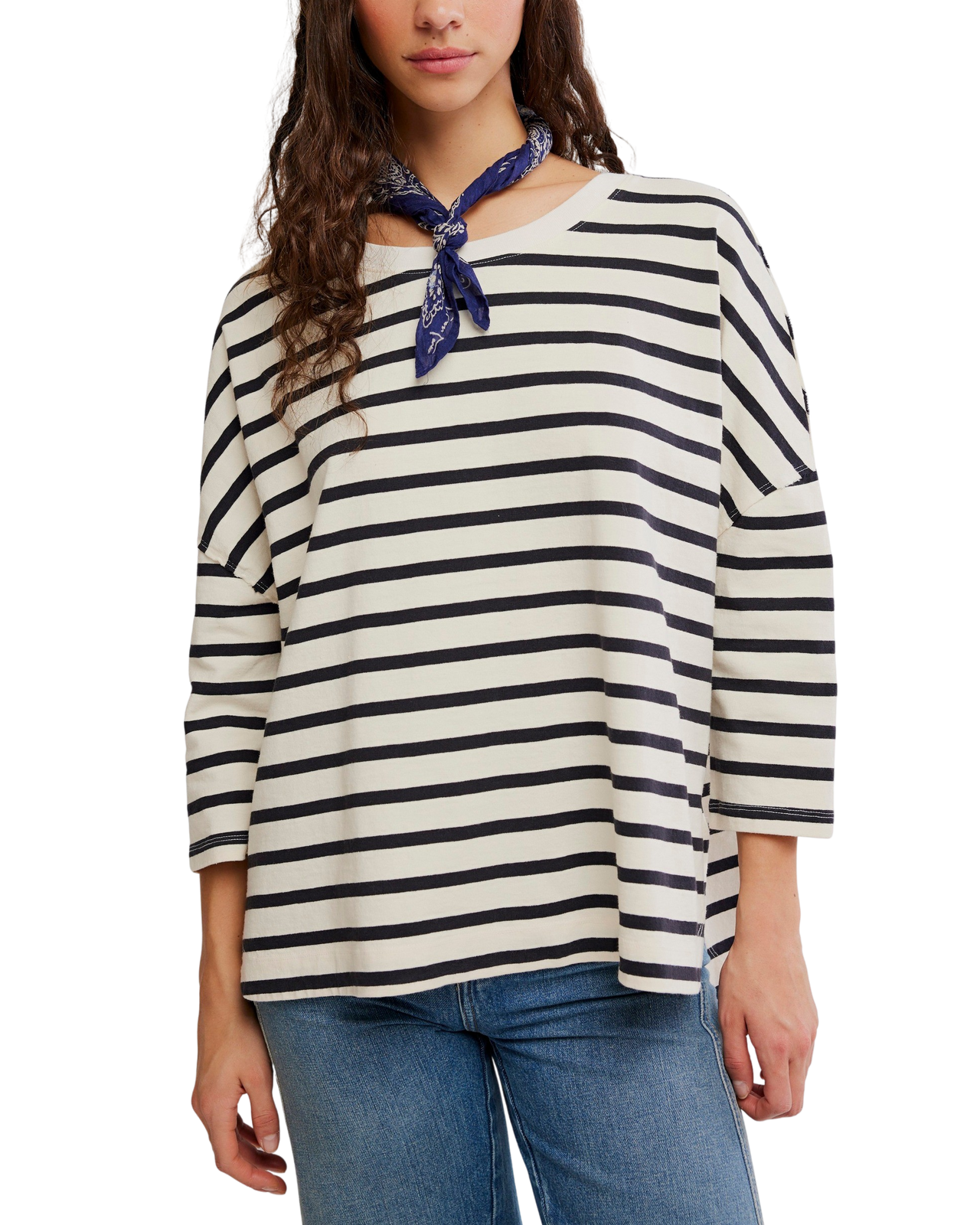 2 Sense Long Sleeve T‑Shirt by Free People - Ivory Combo