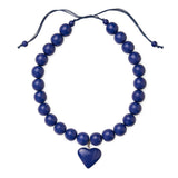 Emery Large Round Resin Bead With Heart Adjustable Necklace Navy