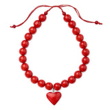 Emery Large Round Resin Bead With Heart Adjustable Necklace Rust