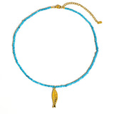 Sasha 18K Gold Non-Tarnish Fish Beaded Necklace: Blue