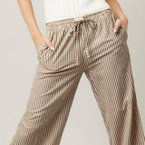 Striped Wide Leg Pants: Brown & White