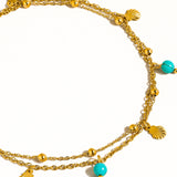 Zinnia 18K Gold Non-Tarnish Beaded Shell Charm Anklets: Blue