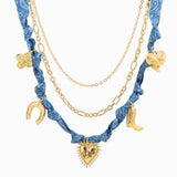 3 Layered Western Denim Bandana Scarf Necklace: Blue