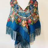 Western Vibe Long Fringe Floral Square Scarf/Shawl Coffee