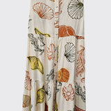 Shell Printed Button Down Maxi Skirt : RUST/OLIVE