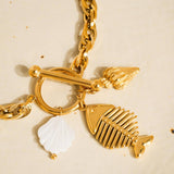 Bone 18K Gold Non-Tarnish Fishbone Shell Chain Bracelet: Yellow Gold