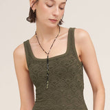 Floral Textured Lace Tank  Chocolate