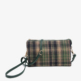 Riley Convertible Cross Body Purse, Wristlet or Clutch-  Plaid Rust/ Green