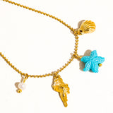 Davina 18K Gold Non-Tarnish Shells and Star Charm Bracelet: Blue