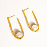 Lohan 18K Gold Non-Tarnish Pearl U Hoop Earring: Yellow Gold