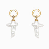 Pearl Cross Hoop Earrings