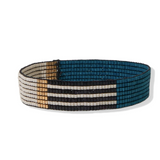 Alex - Small Luxe Stretch Bracelet - Peacock Ivory Gold Colorblock
