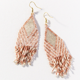 Rose Gold & Ivory Striped Earrings With Fringe