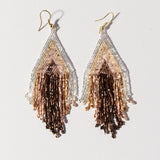 Mixed Metallic Striped Earrings With Fringe - Silver, Gold, Brown