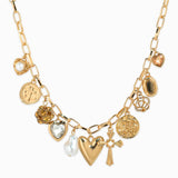 Multi 11 Charm Divine Hearts Necklace: Gold