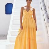 Tie Back Flowy Maxi Dress - Tangerine Orange