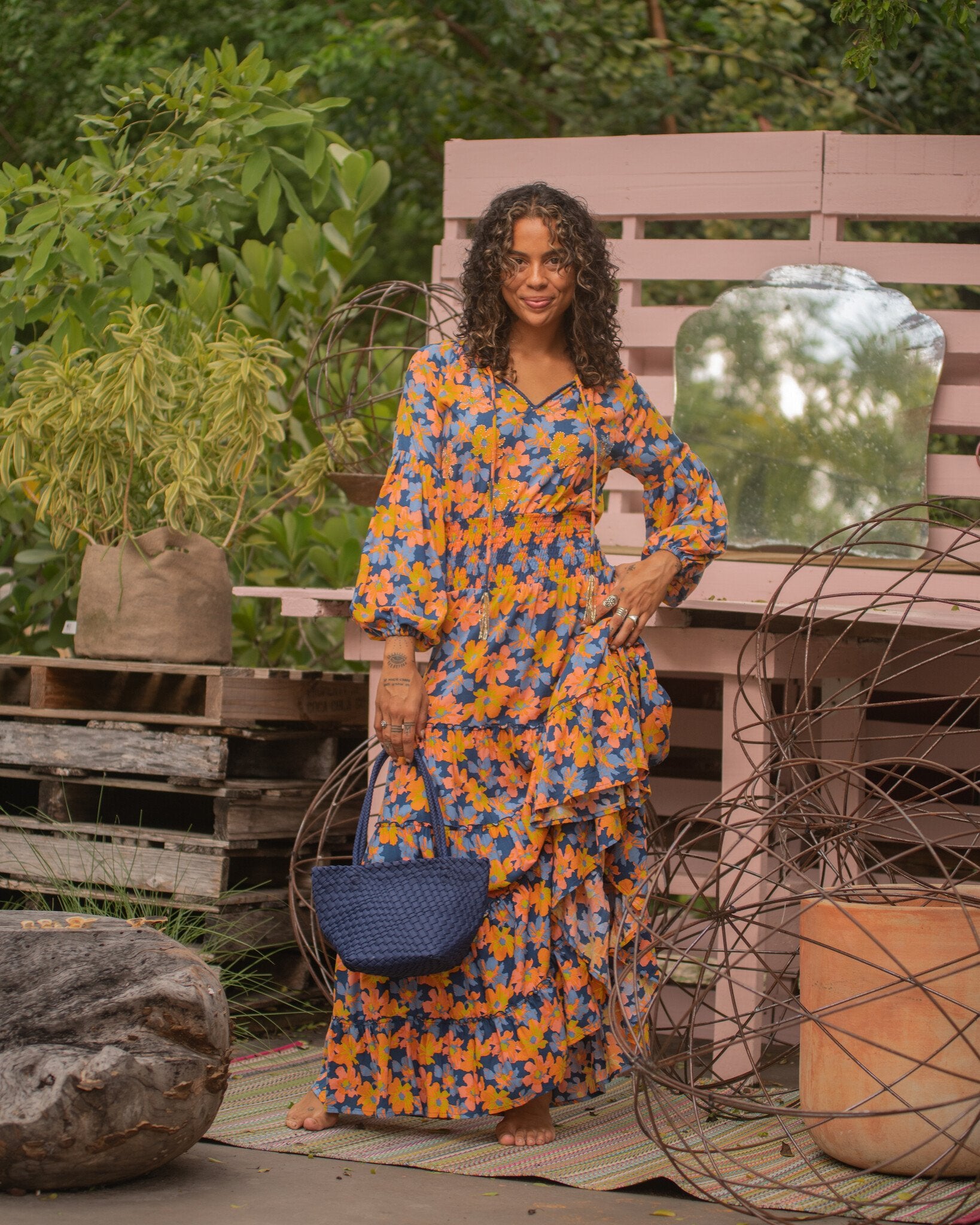 Winter Lily Montana Long Dress w/ Gold Beading by Skemo