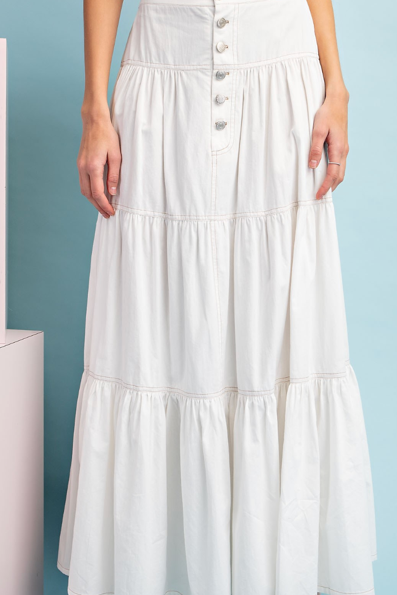 Tiered Maxi Skirt w/ Button Front by Eesome - White