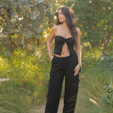 Oversized Cotton Cargo Pants - Black